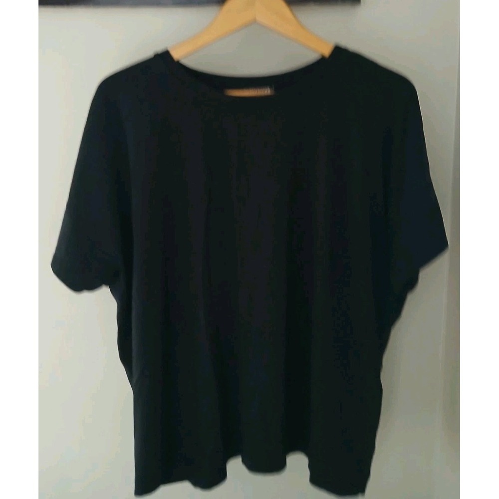 Eileen Fisher S/S Crew Neck Top Size Large Black Tencel Minimalist Classic